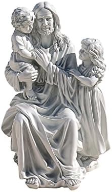 Design Toscano He Loves the Little Children Indoor/Outdoor Holy Religious Garden Statue, 28 Inches High, Cast Stone Resin, Antique Stone Finish