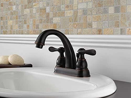 Delta Windemere Centerset Oil Rubbed Bronze Bathroom Faucet, 4 Inch 3 Hole Bathroom Sink Faucet for Vanity, Metal Push-Pop Drain Assembly