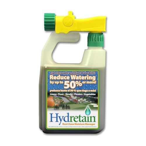 Hydretain Root Zone Moisture Manager — Converts Soil Moisture to Plant-Usable Water for Drought Protection — Reduce Watering 50%, 3-Month Residual, 5,000 Sq Ft Coverage (32 Fl Oz. RTS) | Patented humectant, ready-to-spray, 3-month residual, up to 5,000 s…