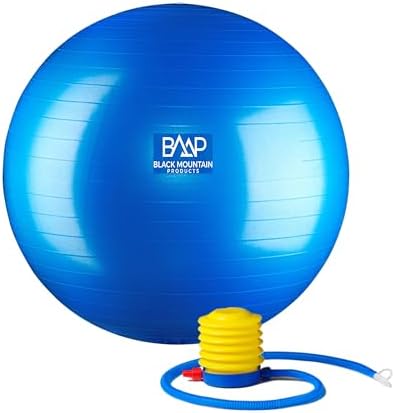 Black Mountain Products Professional Grade Exercise Stability Yoga Ball, Foot Pump, Ball Plug, Plug Puller, 2000 Pounds Static Weight Capacity Antiburst