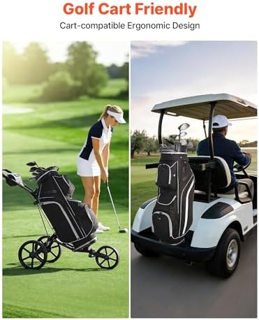 VEVOR Golf Cart Bag, 14 Way Molded Lock Top Divider Organizer, Golf Club Bag with Full-Length Divider, Handles, Storage Pockets, Shoulder Strap, Rain Hood, Smooth Zippers for Men & Women