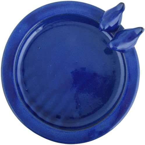 Esschert Design Bird Bath on Pedestal W/Bird, Ceramic, Blue, 18"H