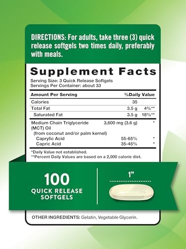 Nature's Truth MCT Oil Pills | 3600mg | 100 Softgels | Keto Friendly