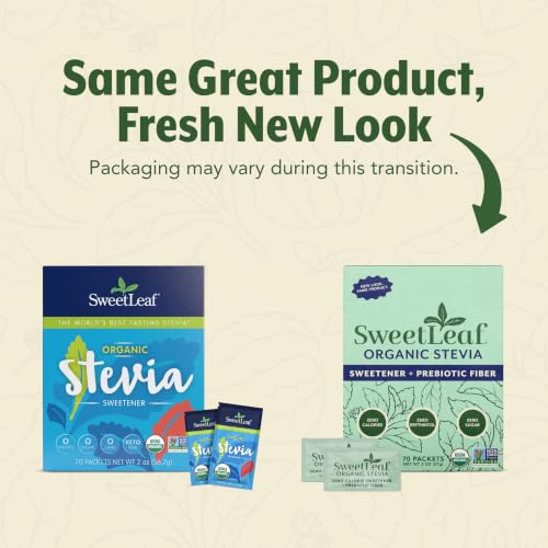 SweetLeaf Organic Stevia Powder Sweetener, Sugar Free - 70 Packets (2 Pack) | Zero Calorie Sweetener No Erythritol, Stevia Leaf Extract, Natural Sugar Substitute for Coffee & Baking, Prebiotic Fiber
