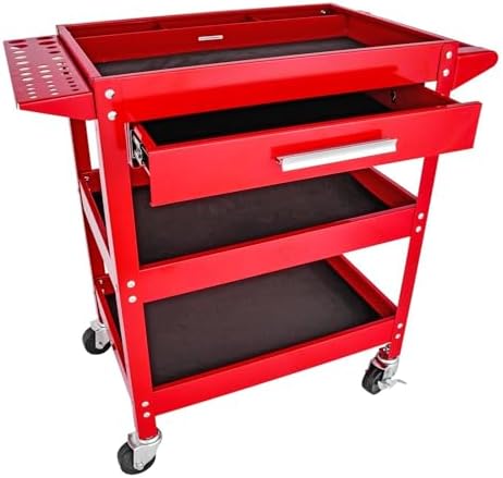 3-Shelf Shop Cart [200 lb. Capacity, Red] | 3-Shelf Shop Cart for let you easily move tools around your shop; steel and rubber construction