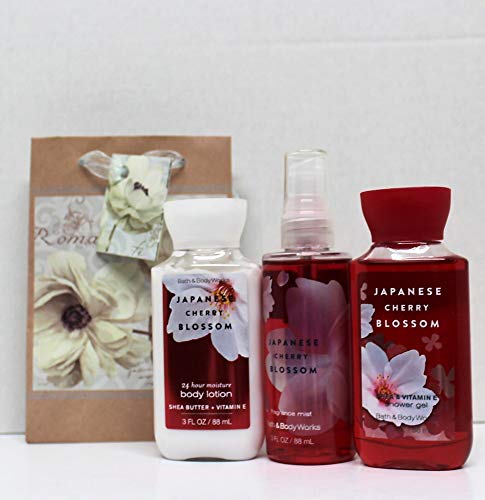 Bath and Body Works - Japanese Cherry Blossom - Shower Gel - Fine Fragrance Mist & Body Lotion - Travel Size Set w/Gift Bag