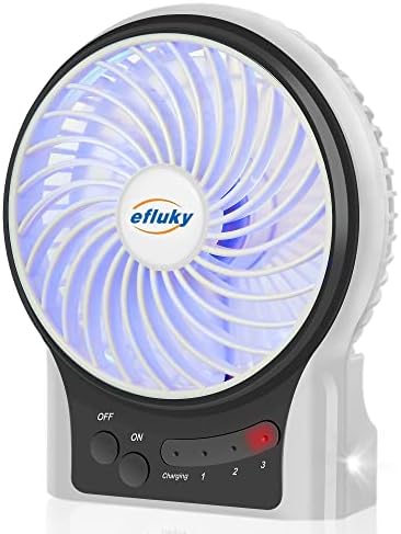 efluky 4.9-Inch Mini Desk Fan - 3 Speeds, Rechargeable Battery/USB Powered with LED Light, Quiet Portable Fan for Home, Office, Travel, Camping (Black)