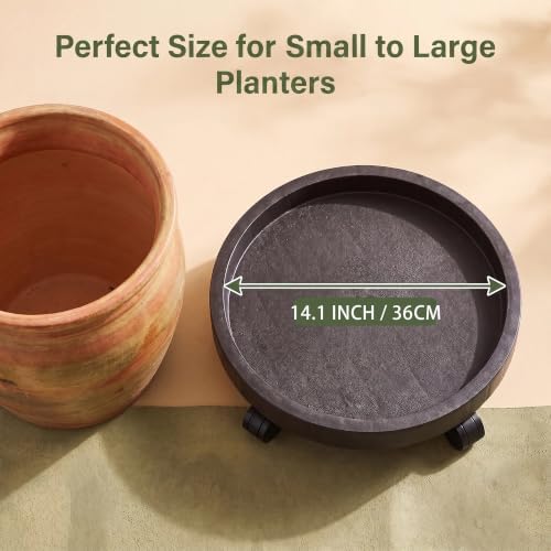2 Pack of 11 Inch Heavy Duty Plant Caddy with Wheels, Rolling Plant Stand Pot Trolley, Wheeled Planter Saucer Tray