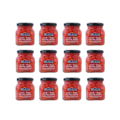 DeLallo Sweet & Tangy Pepper Drops, Red Peruvian Mini Peppers in Zesty Vinegar Marinade, Gourmet Condiment for Charcuterie and Salads, Non-GMO, Vegan