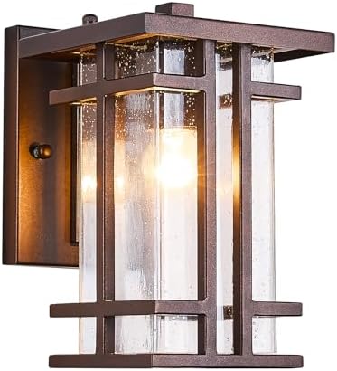 Rustic Dusk to Dawn Outdoor Wall Light Fixture 13.8"H Waterproof Exterior Wall Sconces Black Metal with Seeded Glass Sensor Outdoor Wall Lantern for