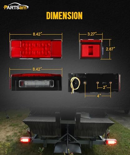 Partsam 12V LED Submersible Low Profile Rectangular Trailer Lights