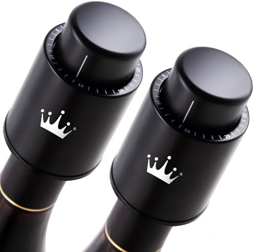 VINABON Vacuum Wine Stopper Set [Pack of 2] - Updated 2026 Preserves Freshness and Flavor for 15 Days. Improved One Pump Button Design