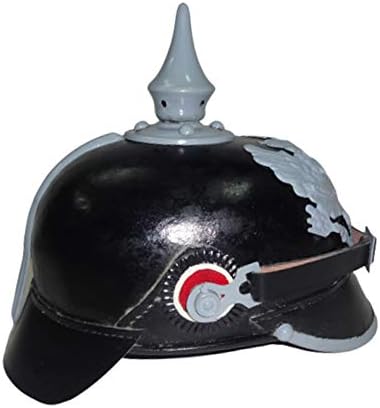 warreplica Imperial German M15 Spiked Pickelhaube Officer Helmet Black Leather with Field Grey Trim Prussian WWI Officer Headgear Reproduction
