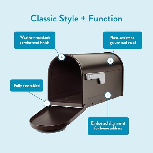 Architectural Mailboxes 8830B-10 Winston Nickel Flag Post Mount Mailbox, Medium, Black | Galvanized steel build for outside with weather-resistant build and rust-resistant powder-coat finish. USPS approved.