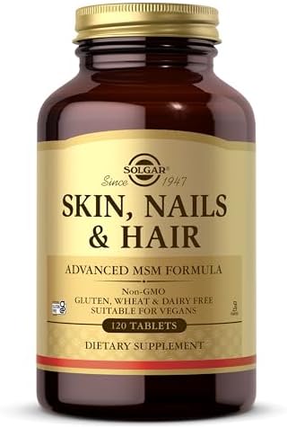 Solgar Skin, Nails & Hair, Advanced MSM Formula, 120 Tablets, Non GMO | Supports Collagen for Hair, Nail and Skin Health, Provides Zinc, Vitamin C & Copper, Vegan, Gluten & Dairy Free - 60 Servings