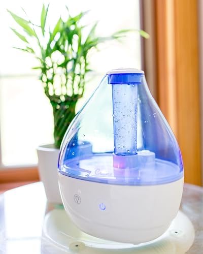 Crane Personal Ultrasonic Cool Mist Travel Humidifier and Vaporizer for Congestion Relief, 360° Adjustable Nozzle, Filter-Free .75 Liter Tank, Blue/White, Office Humidifier