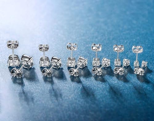18K White Gold Plated Round Cubic Zirconia Stud Earrings Pack, 6 Pairs