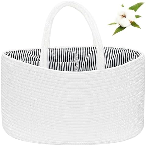 ABenkle Diaper Caddy Organizer - Cotton Rope Nursery Storage Basket for Baby Essentials, Boys & Girls Shower Gift, Changing Table Organizer