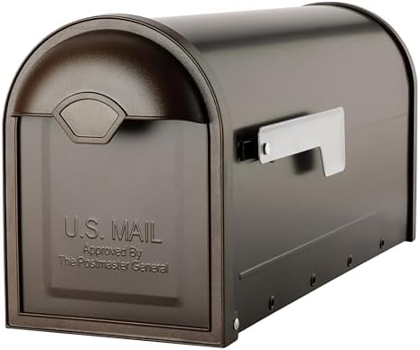Architectural Mailboxes 8830B-10 Winston Nickel Flag Post Mount Mailbox, Medium, Black | Galvanized steel build for outside with weather-resistant build and rust-resistant powder-coat finish. USPS approved.