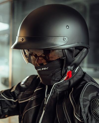 ILM Half Helmet Motorcycle Open Face Sun Visor Quick Release Buckle DOT Approved Cycling Motocross Suits Men Women 205V (M, Matt Black)