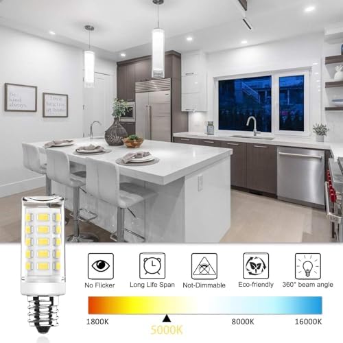 KLG E12 LED Bulb, Mini Candelabra Base, 4W (40W Equivalent), 5000K Daylight White Non-Dimmable, T3/T4 Small Bulb for Ceiling Fans and Chandeliers