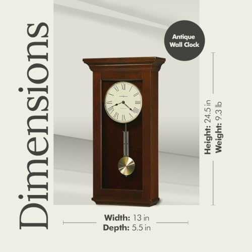 Howard Miller Continental Wall Clock – Westminster Chime, Brass Pendulum, Roman Numerals, Automatic Night Shutoff, Wood Finish