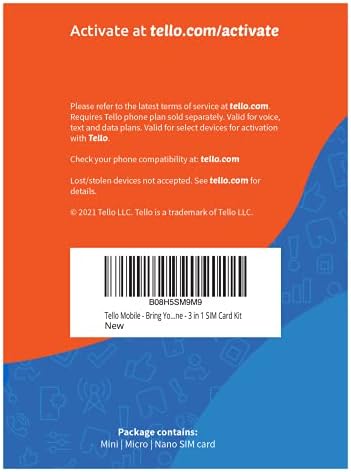 Tello Mobile - US Prepaid SIM Card (3 in 1) | Bring Your Own Phone Kit | Phone Plans Starting at $5/mo up to $25/mo | Nation-Wide 4G LTE/5G Coverage