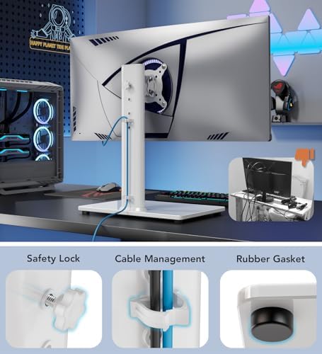 Single LCD Computer Monitor Free-Standing Desk Stand Mount Riser for 13 inch to 32 inch screen with Swivel, Height Adjustable, Rotation, Vesa Base Stand Holds One (1) Screen up to 77Lbs(HT05B-001))