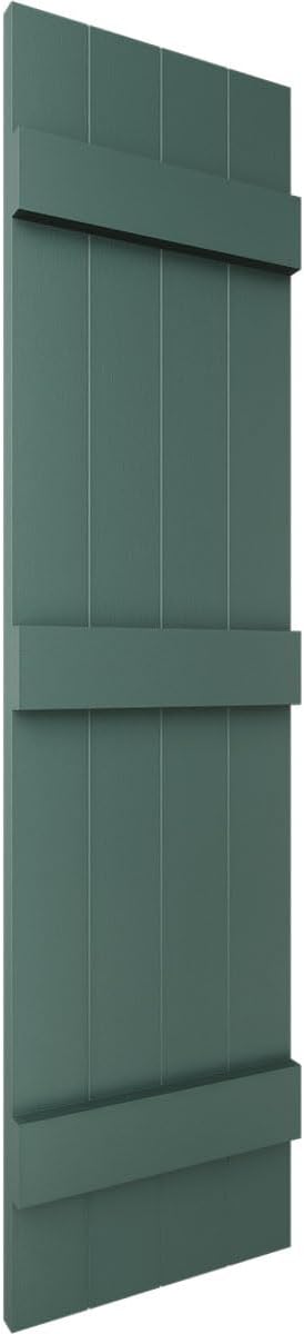 14"W x 59"H Lifetime Vinyl, Standard Four Board Joined, Board-n-Batten Shutters, w/Installation Shutter-Lok's & Matching Screws (Per Pair), Forest Green