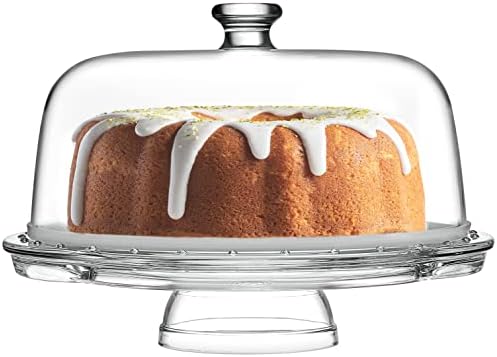 Royalty Art Glass Cake Stand with Dome, 6-in-1 Convertible Server