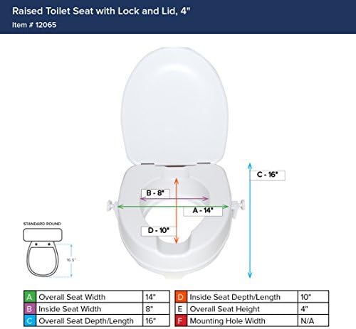 Drive Medical Raised Toilet Seat with Lock and Lid, 4 Inch | Raised Toilet Seat Includes Lock and Lid for Added Stability