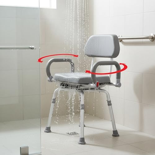 Swival Shower Chair with Padded seat for Inside ShowerFor Senior, Bath Seat | Sit Securely While Bathing - Blue, padded seat, padded armrests, swivel seat, tool-free assembly, 600 lb