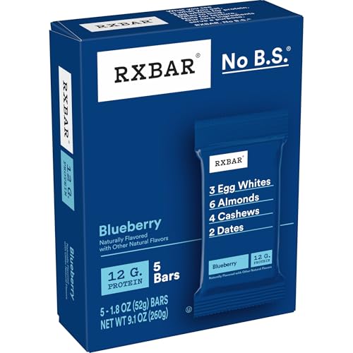 RXBAR Protein Bars, 12g Protein, Gluten Free Snacks, Blueberry, 22oz Box (12 Bars)