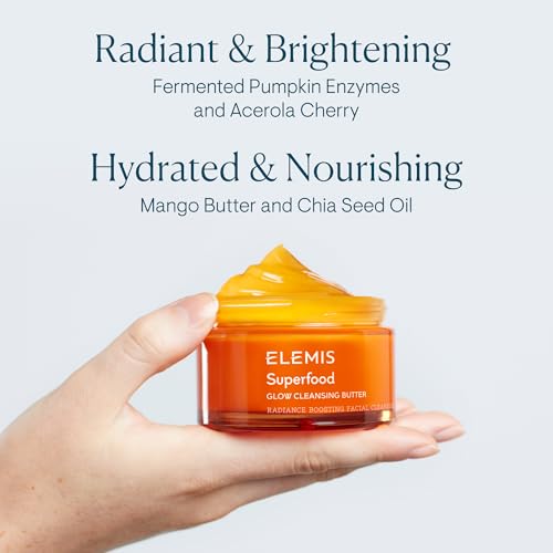 ELEMIS Superfood AHA Glow Cleansing Butter, Daily Facial Cleanser/Mask Removes Makeup, Cleanses & Helps to Brighten, Nourish, and Hydrate Skin