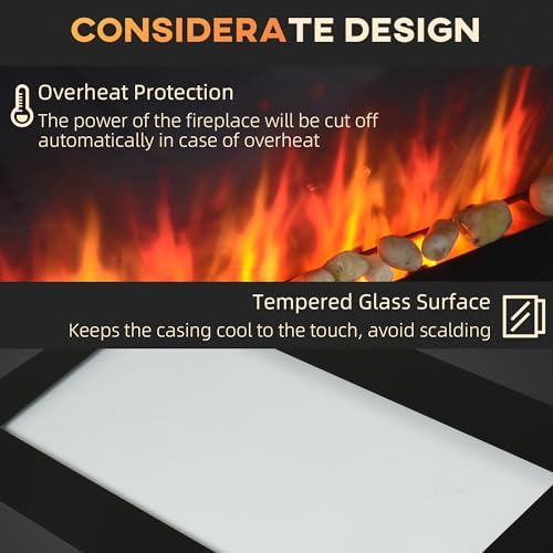 HOMCOM 29" Electric Fireplace Wall Mounted Fireplace Heater 1450W Black