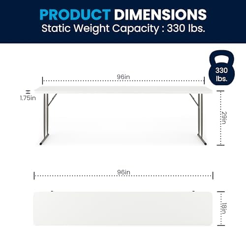 Flash Furniture Elon 6' Plastic Folding Training and Event Table, Rectangular Folding Training Table with 220-lb. Static Weight Capacity, White