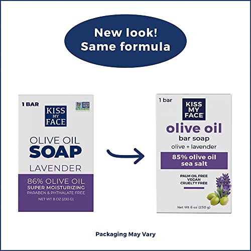 Kiss My Face Olive Oil Fragrance Free Bar Soap, Moisturizing Bar Soap, Cruelty Free Vegan Soap, Palm Oil Free, 4 Oz - 3 Count (Pack of 1)