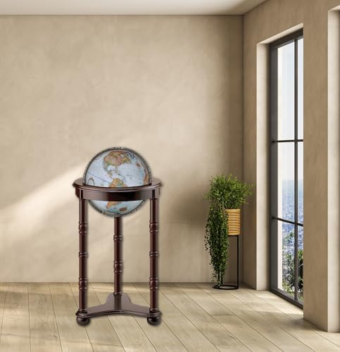 Lancaster Floor Globe by Replogle - Cherry Wood Stand & Blue Ocean Globe with USA Cartography & Mountain Relief