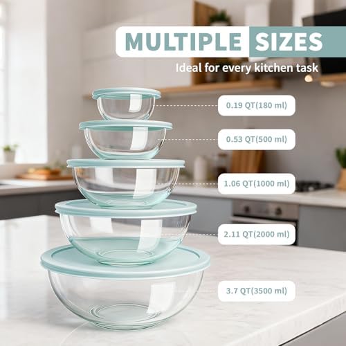 Luvan Glass Mixing Bowls with Lids Set(4.5QT, 2.7QT, 1.1QT)-Large Glass Mixing Bowls, Clear Salad Bowl for Baking, Cooking, Serving, Food Prep, 3PC Nesting Bowls for Kitchen Storage & Dishwasher Safe