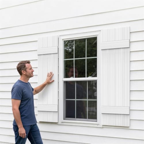 【4 pcs】Thickened Wall Vinyl Shutters, 14 1/2" x 58", White Exterior Window Shutters, 5-Minute Installation, 10+ Years Lifespan, Vertical Embossed Lines