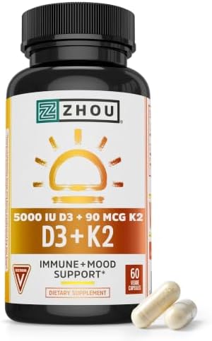 Zhou D3+K2 Supplement - 60 Veggie Gummies (Pack of 1)