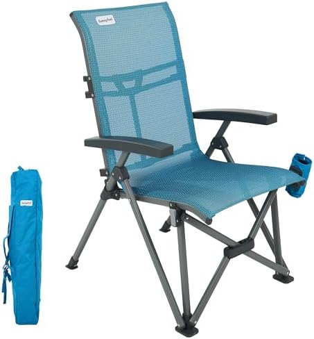 SUNNYFEEL High Back Folding Camping Chair 500 lbs with Aluminum Frame, Grey | Ergonomic Back Support, High-Resilience Fabric & Uv-Rated, Detachable Cup Holder and Carry Bag for Camping, Beach, RV, Patio