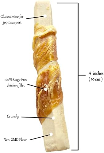 Rena's Recipe Chicken Wrapped Biscuit Twists Dog Treats, 8 oz | Crunchy Biscuit Sticks Wrapped with Real Chicken and Glucosamine
