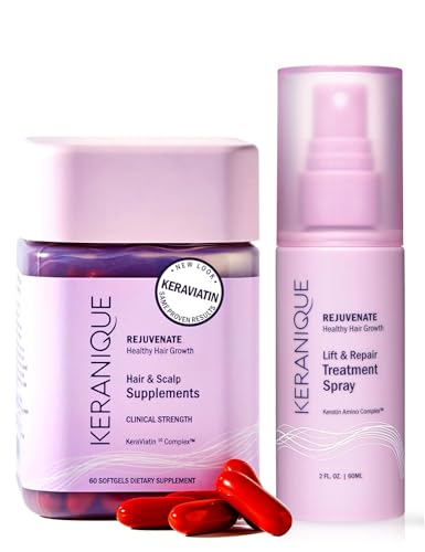 Keranique Hair Growth System - KeraViatin Vitamins with Biotin, Vitamin B, and Curcumin, Lift and Repair Treatment Spray for Instant Volume