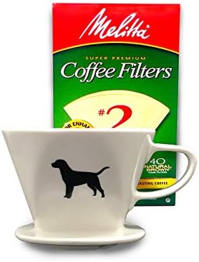 Simply Charmed Ceramic Pour Over Coffee Maker with 40 Count Melitta Filters - Elegant Single Serve Coffee Dripper for Rich Brewed Pour Over Coffee - Base Measures 4", Height 3" - Brews 8-16 oz