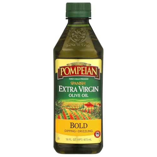 Pompeian Bold Spanish Extra Virgin Olive Oil - 16 fl oz - First Cold Pressed Olive Oil for Cooking - Bold Taste for Dipping and Drizzling