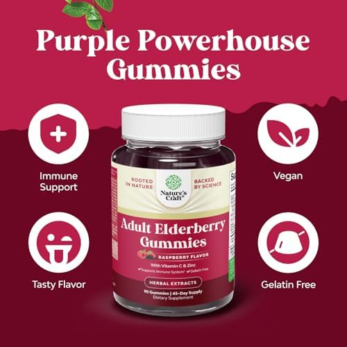 Elderberry Vitamin C and Zinc Gummies - Advanced Immune Booster Sambucus Elderberry Gummies for Adults - Super Antioxidants Supplement Immunity
