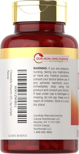 Carlyle Chewable Vitamin D3 2000 IU (50mcg) | 180 Chewable Tablets | Berry Flavor | Vegetarian, Non-GMO and Gluten Free Supplement