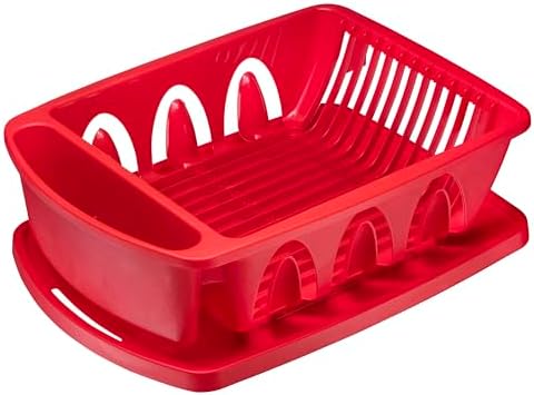 Tribello Sink Dish Drying Rack, Heavy Duty Hard Plastic Drying Rack, Dish Drainer for Kitchen Counter with Drainboard Set