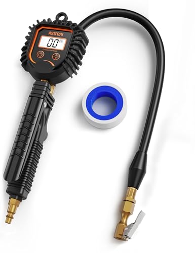 AstroAI Digital Tire Pressure Gauge, Heavy Duty Tire Inflator Gauge 250PSI Air Chuck Compressor Accessories with Stainless Braided Hose
